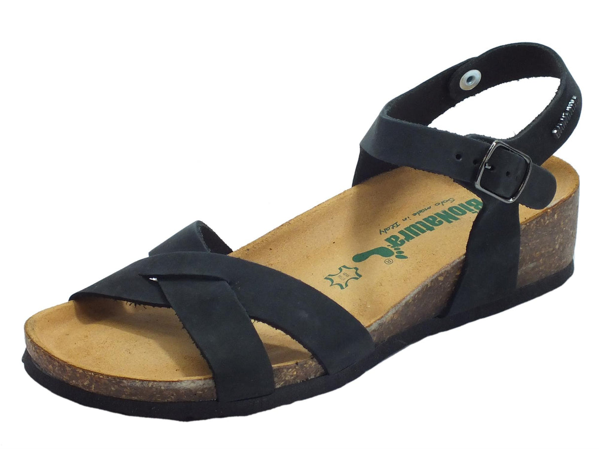 BioNatura BioNatura 12 Fregene IMB Nabuk Nero Sandali per Donna con zeppa bassa Nero