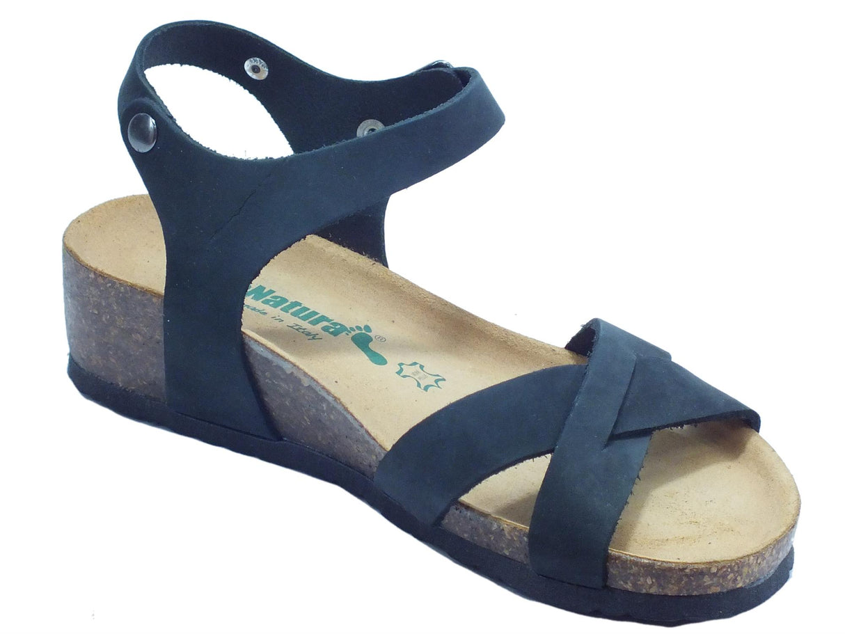 BioNatura BioNatura Sandali zeppa bassa Donna 12 Fregene IMB Nabuk Nero pelle nero Nero