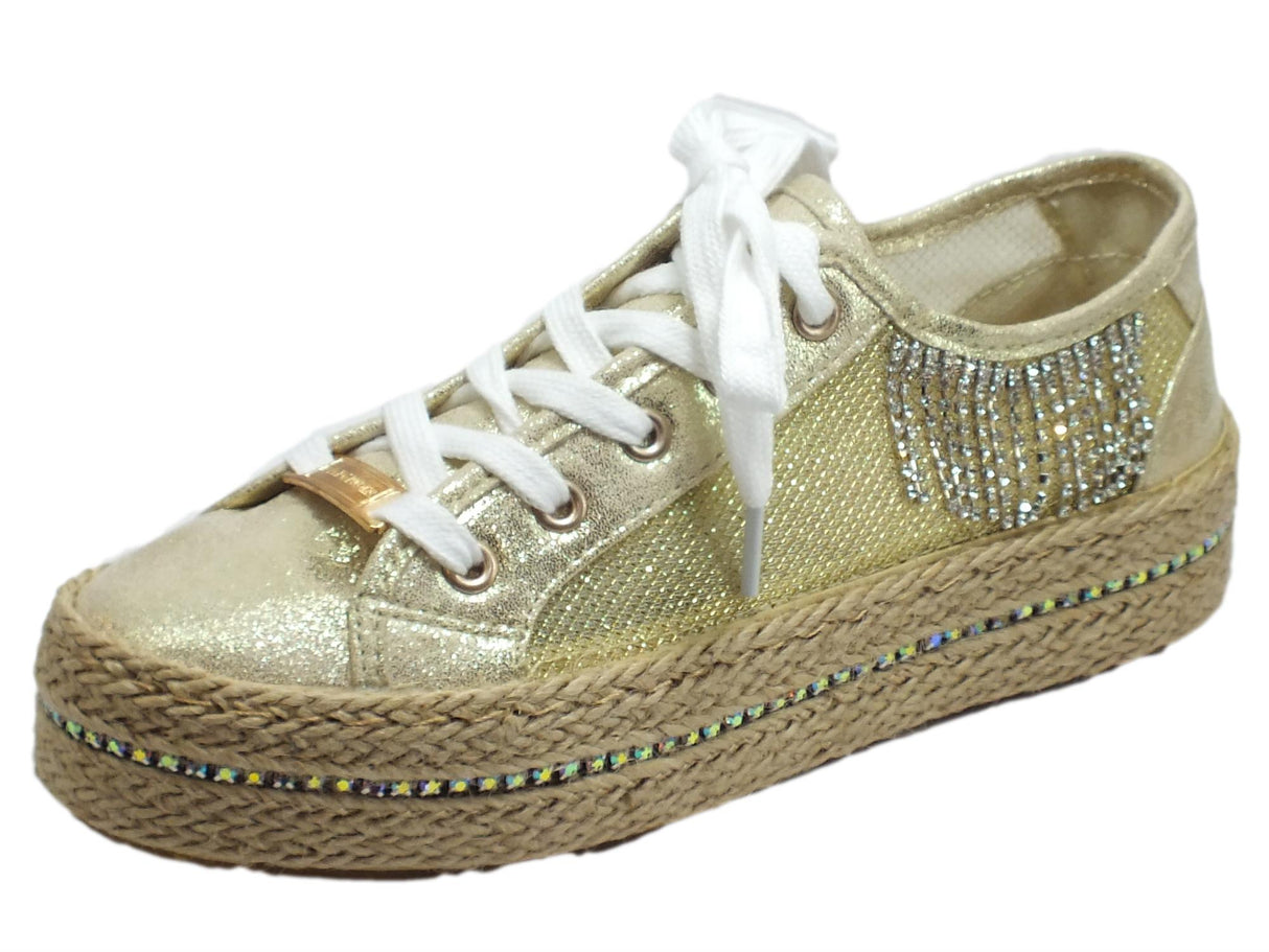 CafèNoir CafèNoir GDG934 Platino Scarpe Donna in tessuto oro e corda beige Platino