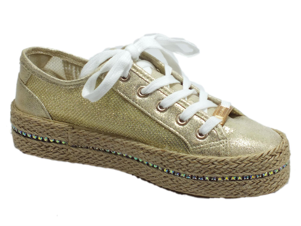 CafèNoir CafèNoir GDG934 Platino Scarpe Donna in tessuto oro e corda beige Platino