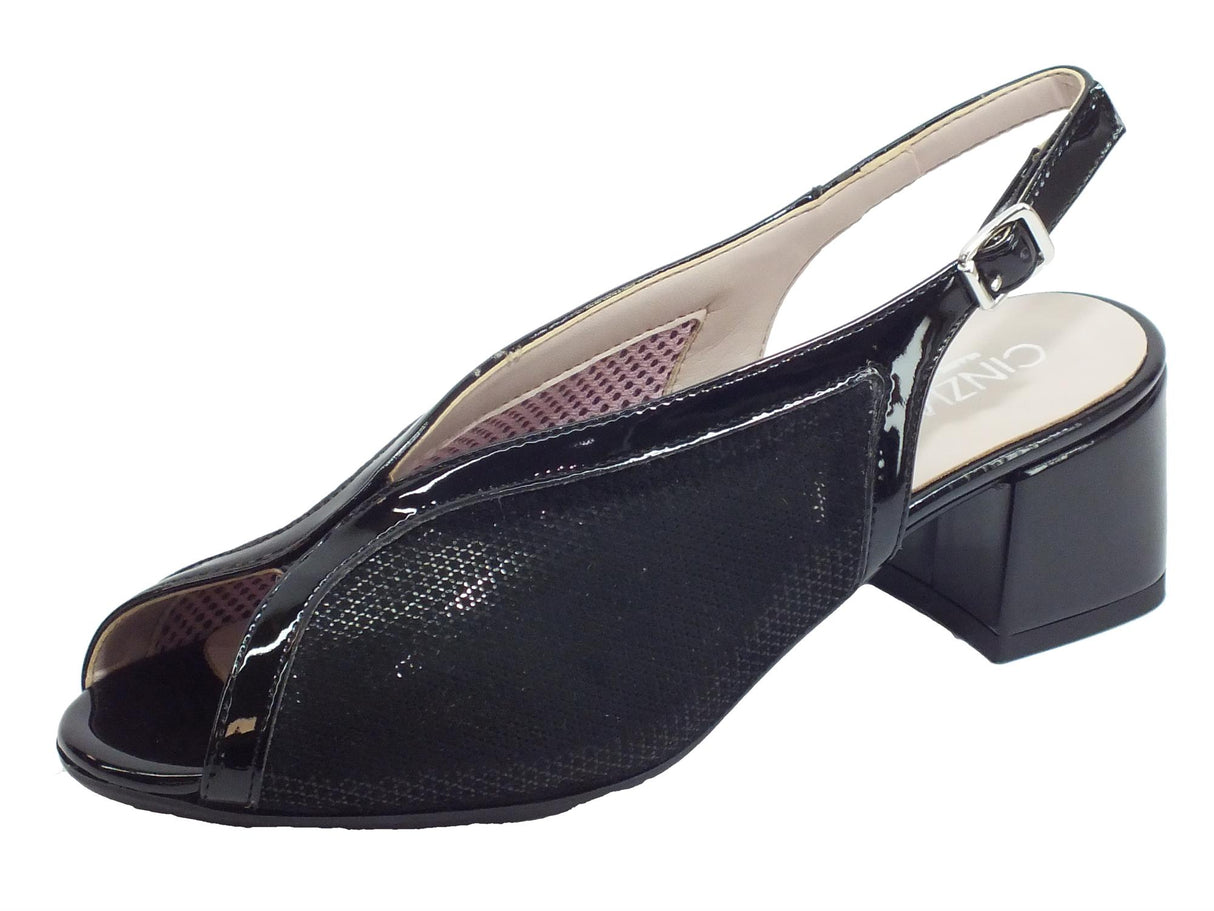 Cinzia Soft Cinzia Soft IAB913302 Vernice Nero Sandali con tacco medio per Donna in tessuto elasticizzato Nero