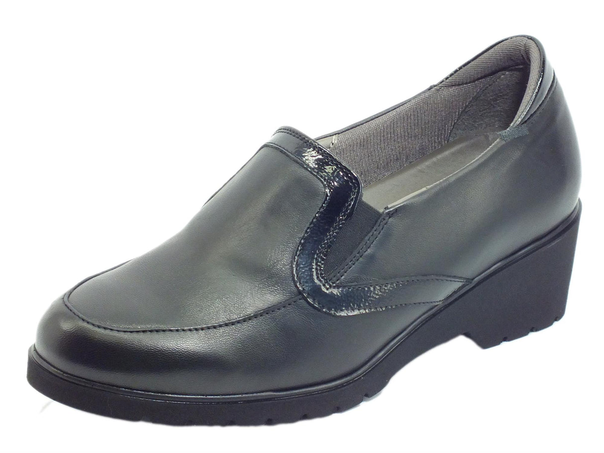 Melluso Melluso R35727 Martina Nero Mocassini per donna in pelle con elastici tacco basso Nero