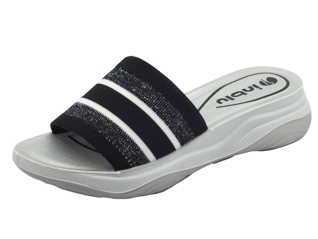 InBlu InBlu LD000010 Nero Ciabatte per donna in tessuto zeppa 4cm Nero