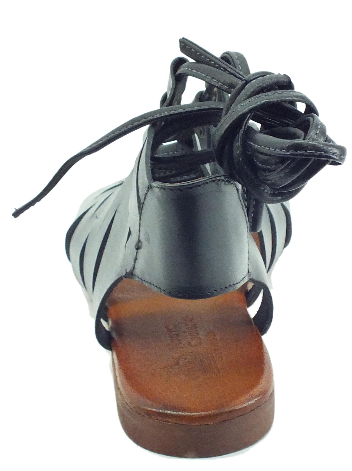 Nuova Cuoieria Nuova Cuoieria E168-49 Nero Sandali artigianali donna allaccio alla schiava in pelle tacco basso Nero