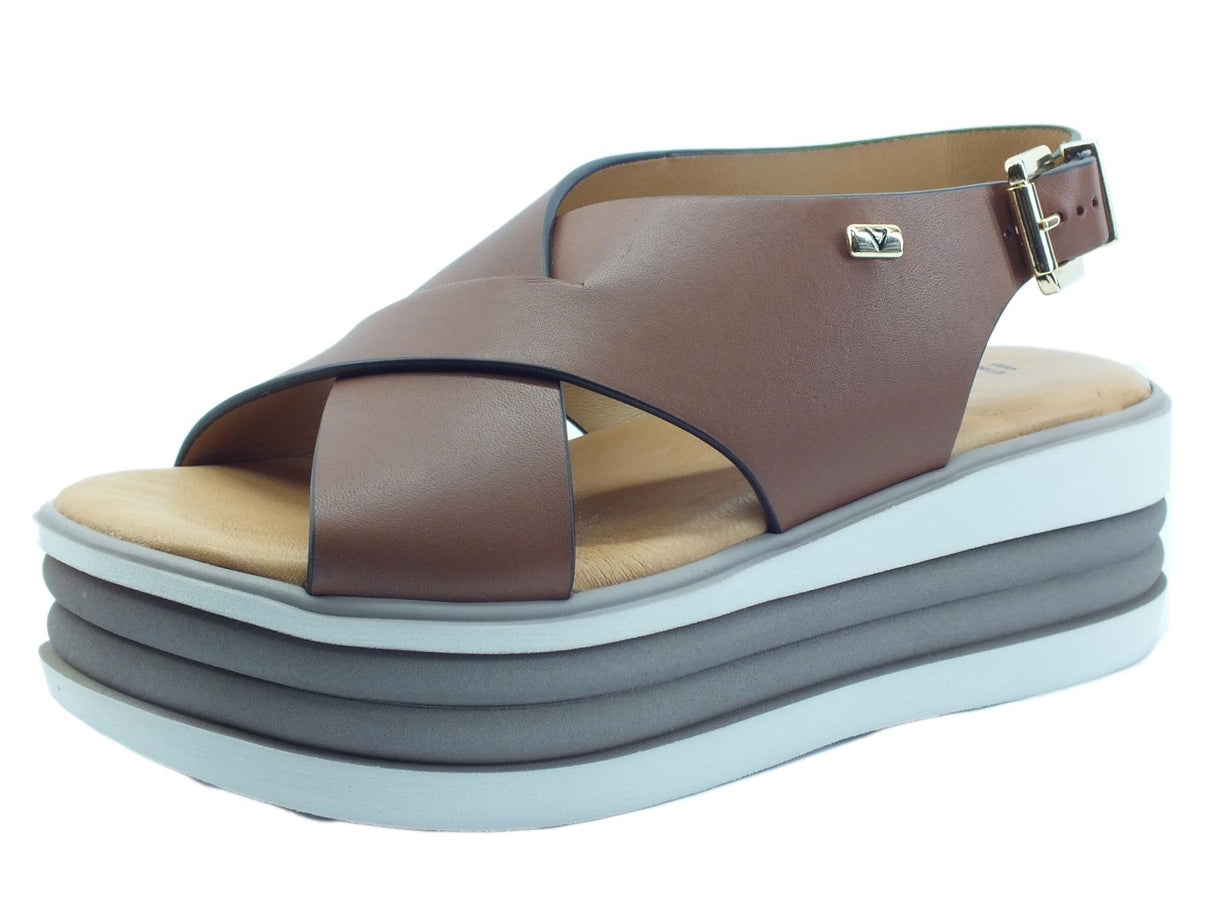 Valleverde Valleverde 28101 Vitello Cuoio Sandali per donna in pelle con zeppa media marrone