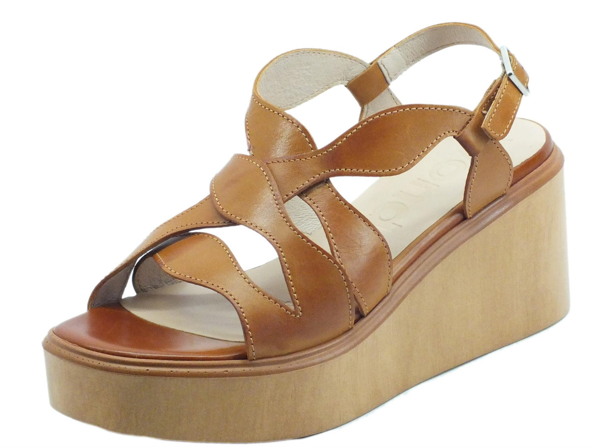 Wonders Wonders D9404 Pergamena Conac Sandali con Zeppa per Donna in pelle marrone cognac Conac