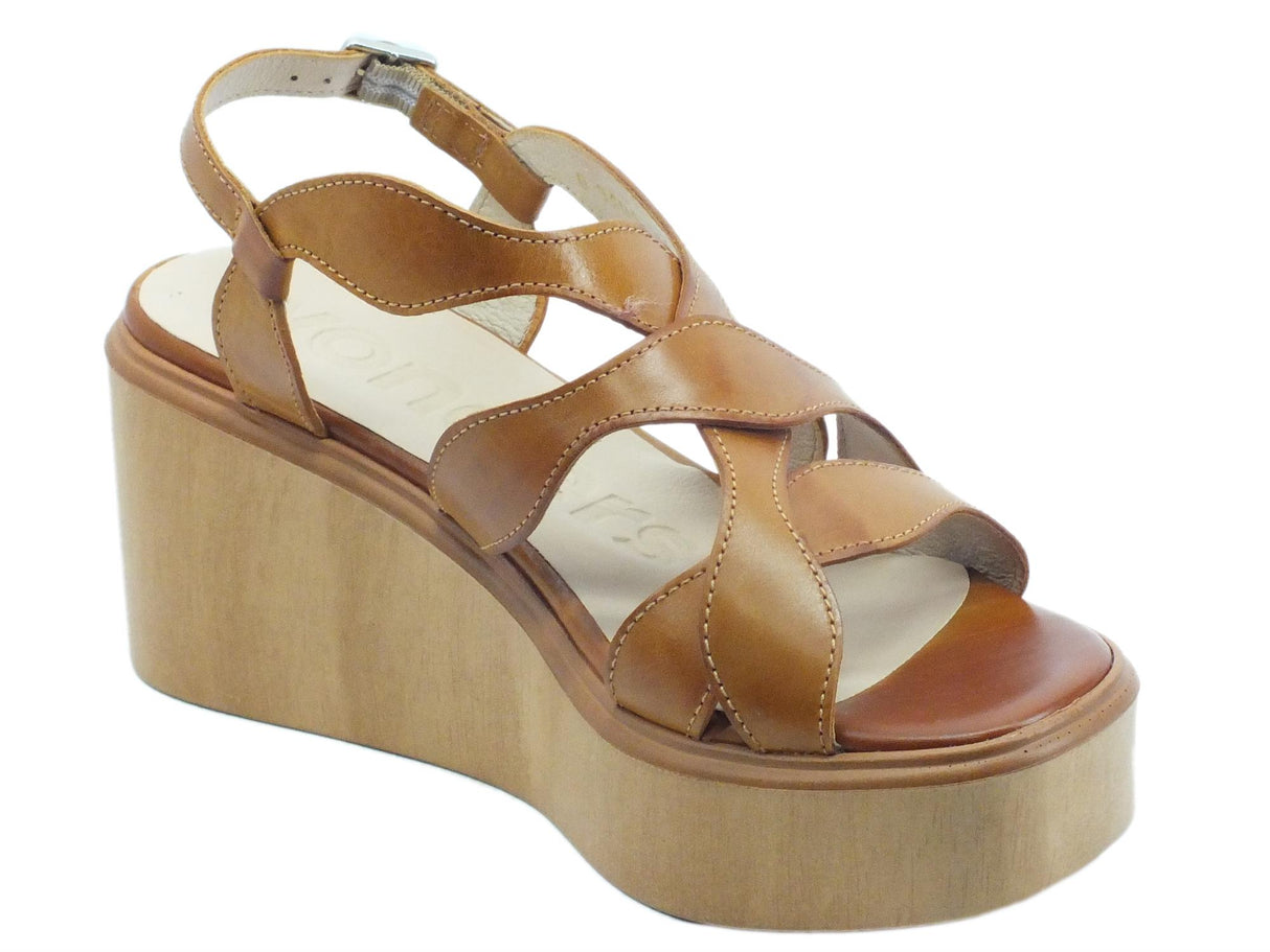 Wonders Wonders Sandali zeppa alta Donna D9404 Pergamena Conac pelle beige Conac