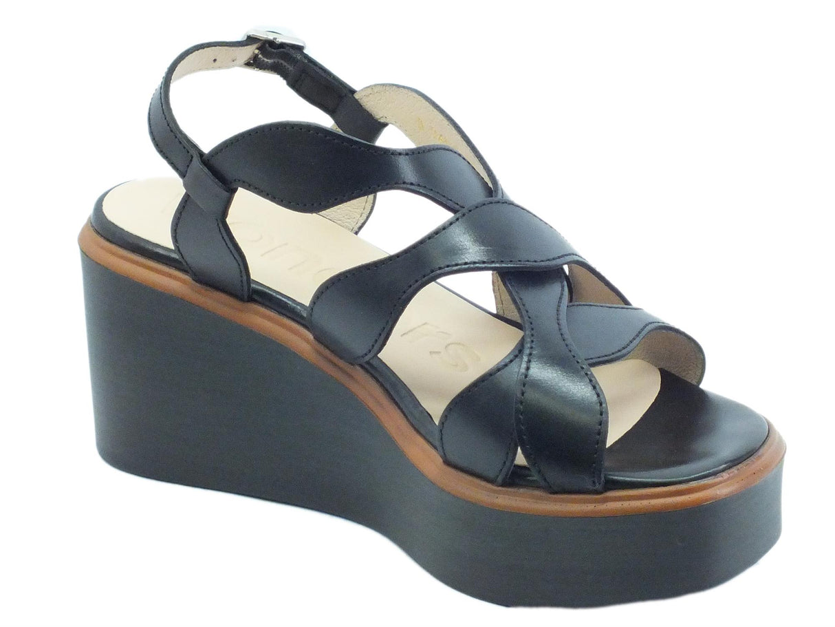 Wonders Wonders D9404 Pergamena Negro Sandali con Zeppa per Donna in pelle nera Negro