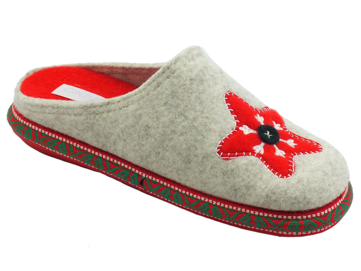 Cinzia Soft Cinzia Soft EC04800 Crudo Rojo Pantofole per Donna in lana cotta beige con stella Crudo Rojo