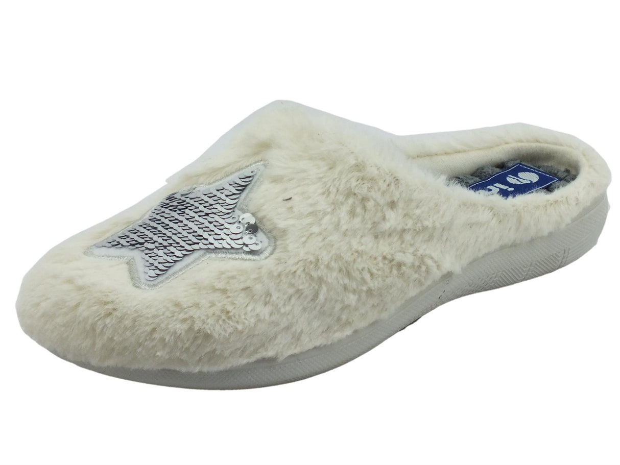 InBlu InBlu EC000077 Ghiaccio Pantofole per Donna in tessuto bianco con motivo stella Ghiaccio