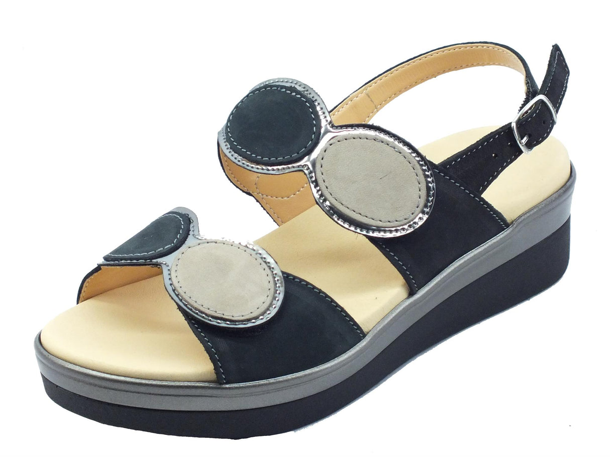 Cinzia Soft Cinzia Soft IO10687PNBS Nero Taupe Sandali Confort Donna in pelle zeppa media doppio stretch Nero Taupe