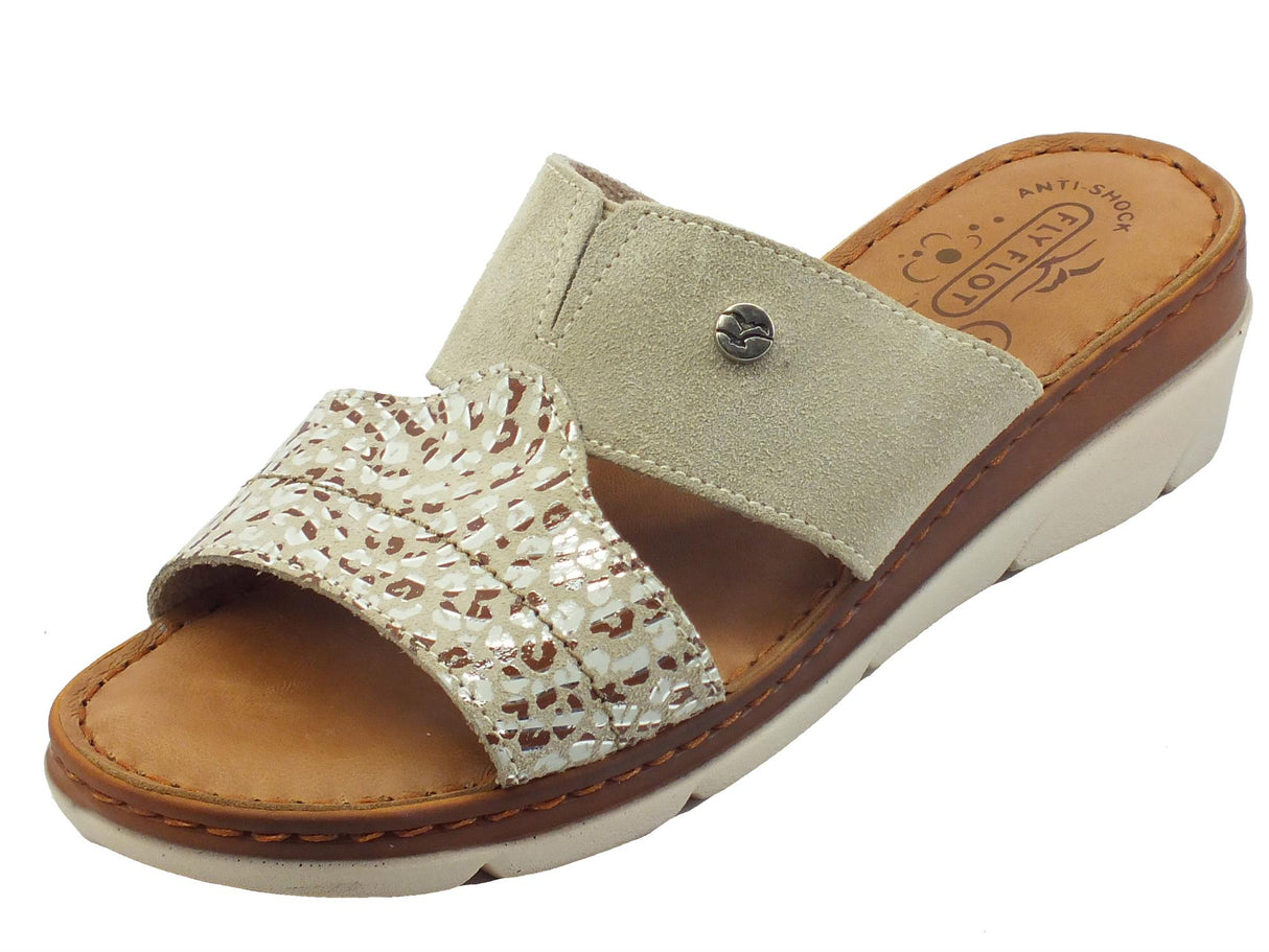 FlyFlot FlyFlot 71 F19 JG Beige Sandali scalsati per Donna in nabuk sottopiede in pelle Beige