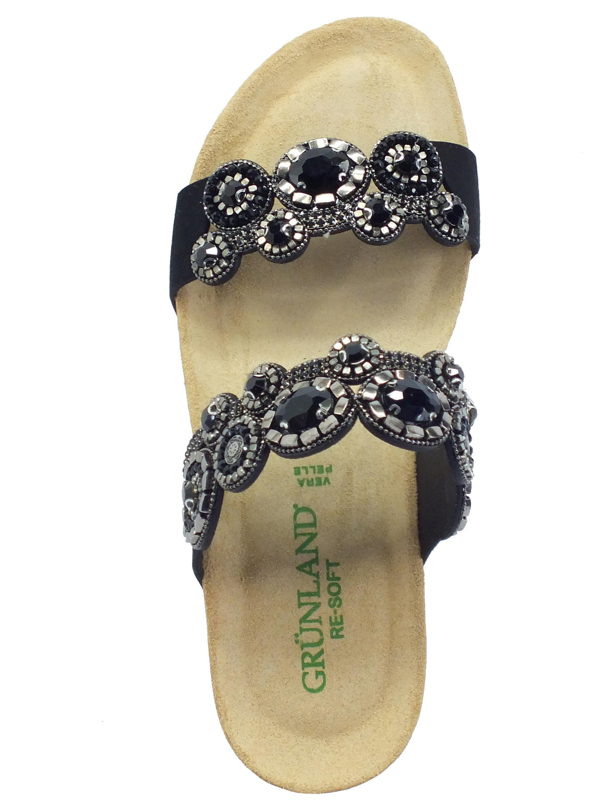 Grunland Grunland ANIN CB2531 Nero Sandali scalsati eleganti Donna con pietre nere argento zeppa bassa Nero