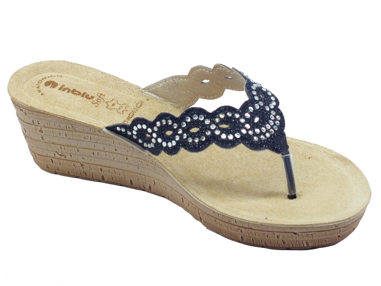 InBlu InBlu GM000042 Nero Infradito per Donna con strass e sottopiede in pelle soft Nero