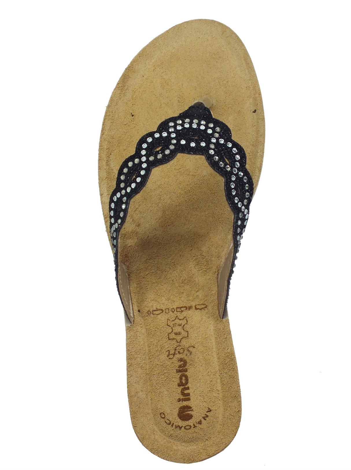 InBlu InBlu GM000042 Nero Infradito per Donna con strass e sottopiede in pelle soft Nero