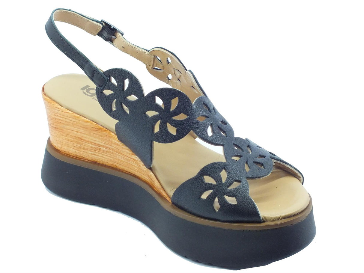 Igi&Co Igi&Co 1689311 Capra Lamin Sky Nero Sandali per Donna con zeppa alta Nero