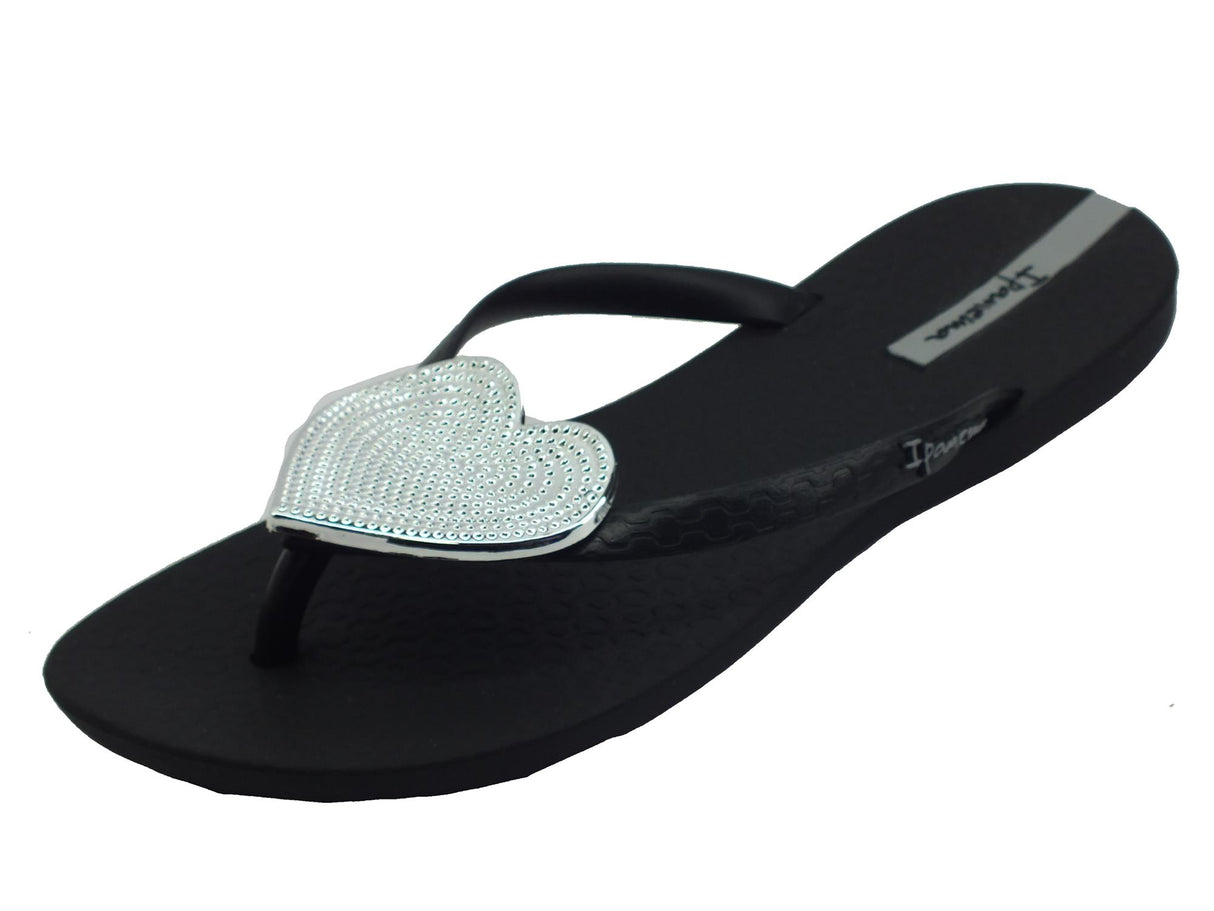 Ipanema Ipanema 82120 Maxi Fashion Black Infradito con zeppa bassa per Donna in gomma con cuore argento Black