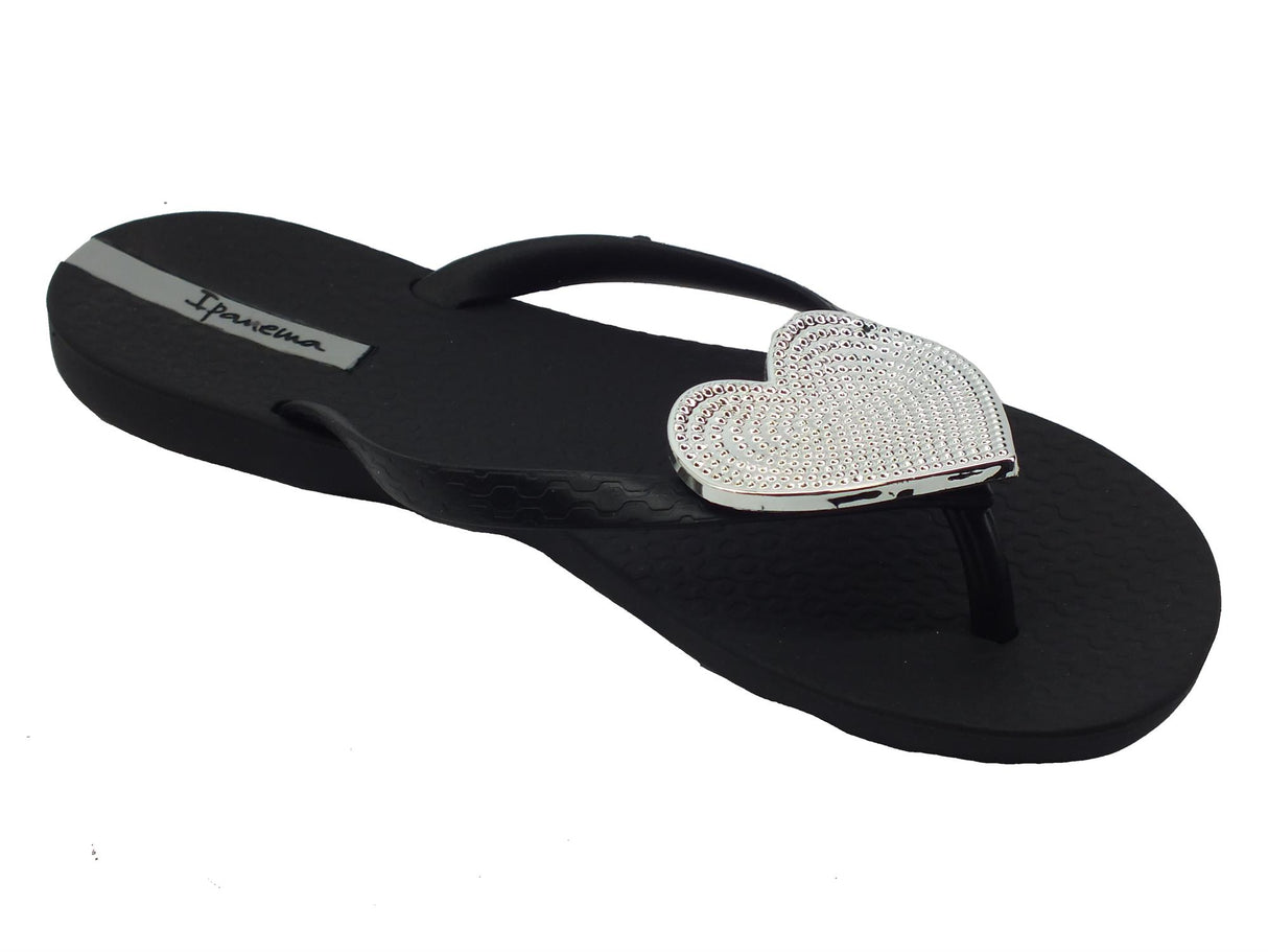 Ipanema Ipanema 82120 Maxi Fashion Black Infradito con zeppa bassa per Donna in gomma con cuore argento Black