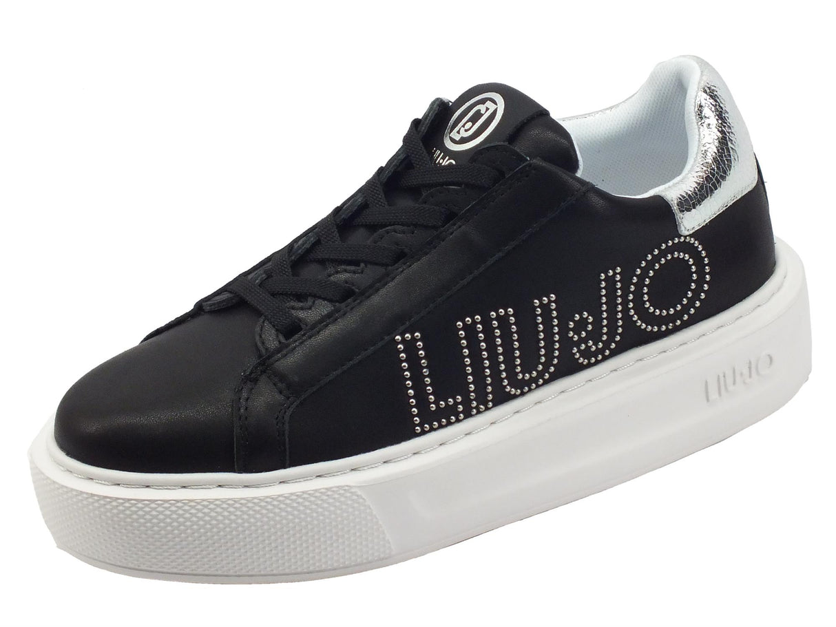LIU JO LIUJO BA2065 Kylie Calf Leather Black Sneakers sportive per Donna in pelle zeppa bassa Black