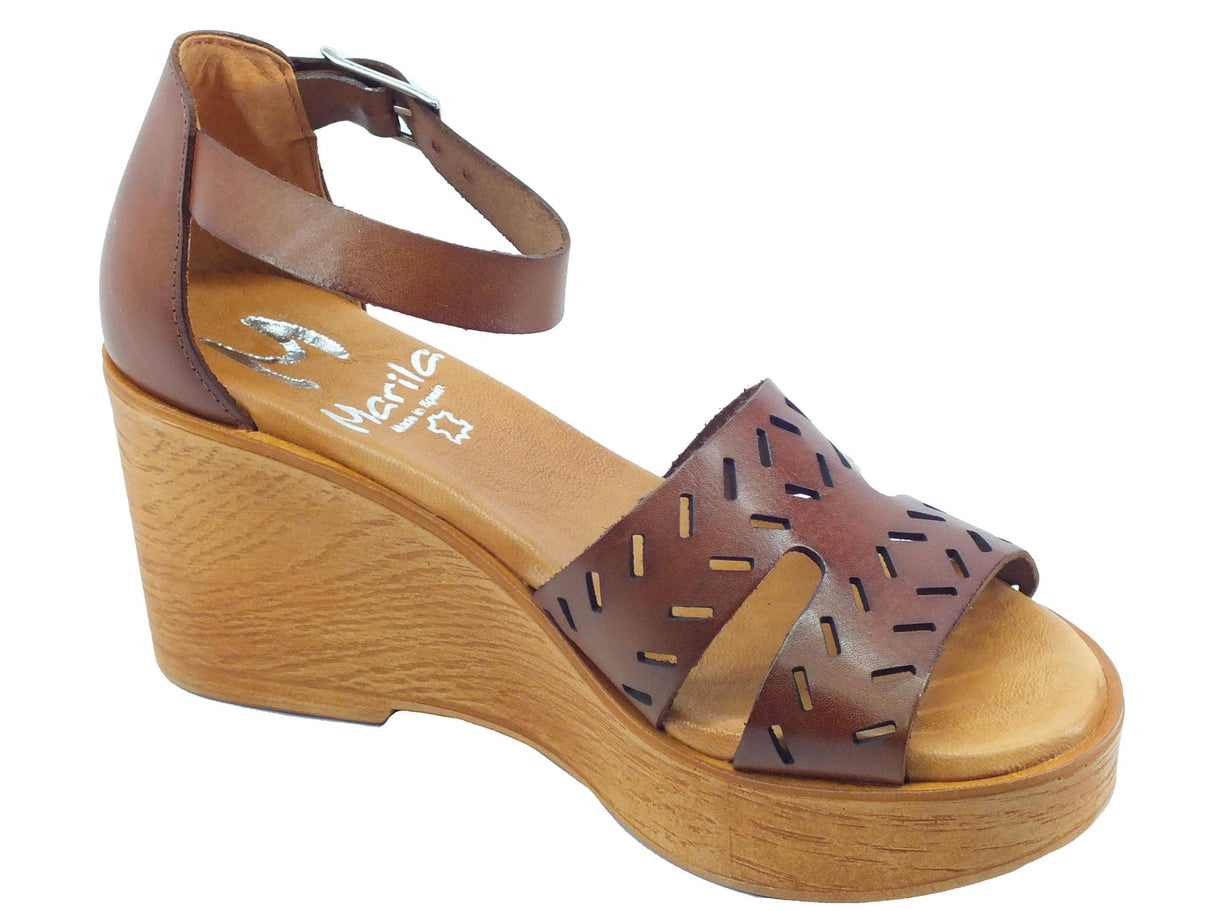 Marila Marila 1724 AL Roble Sandali per Donna in pelle laserata zeppa alta con fibietta Roble