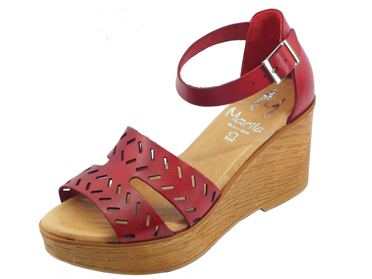 Marila Marila 1724 AL Rosso Sandali per Donna in pelle laserata zeppa alta con fibietta Rosso
