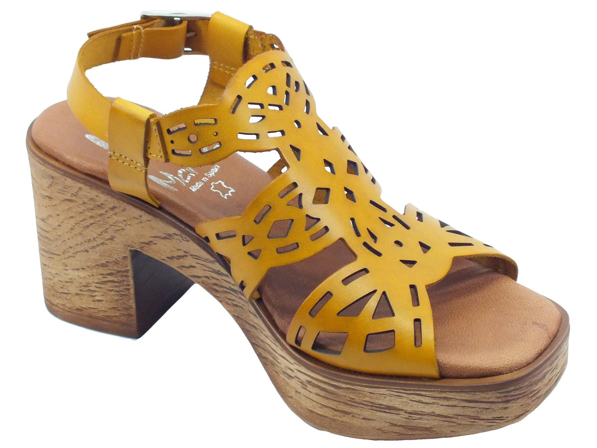 Marila Marila 1734 O Panama Sandali per Donna in pelle laserata gialla tacco alto con fibietta Panama
