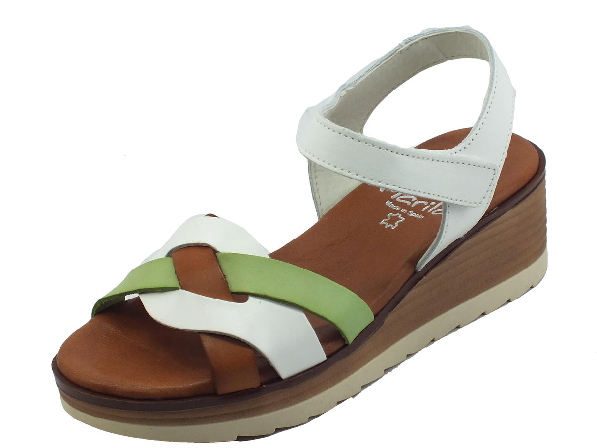 Marila Marila 1746 BL Multiblanco Sandali per Donna in pelle zeppa alta con chiusura a strappo Multiblanco