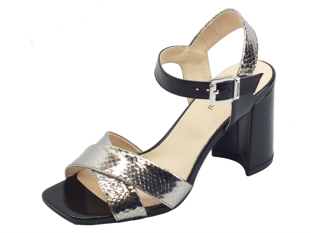 Nero Giardini NeroGiardini E218451DE Blade Vipera Nappa Nero Sandali per Donna in pelle tacco alto punta piatta Nero