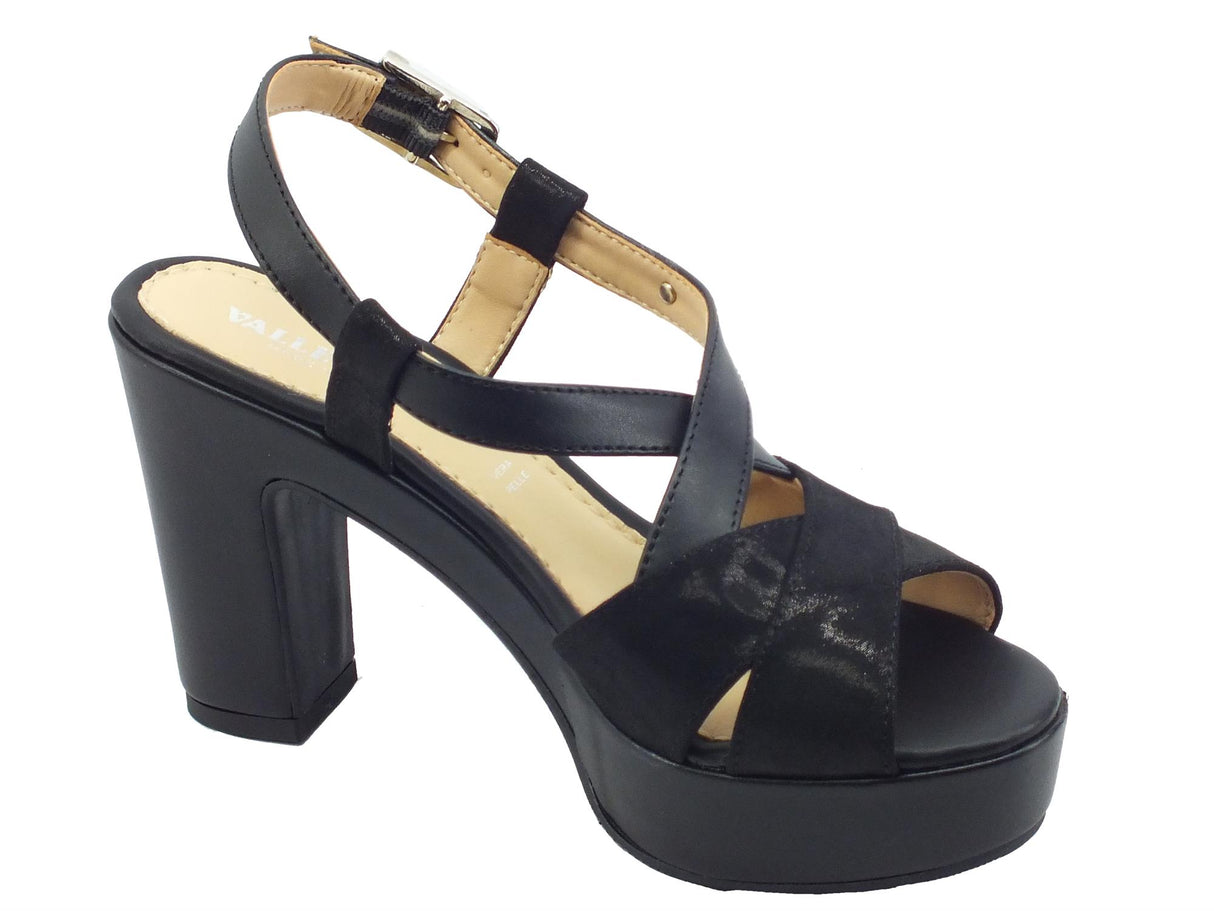 Valleverde Valleverde 32521 Black Sandali con tacco alto e plateau per donna in tessuto ed ecopelle Black