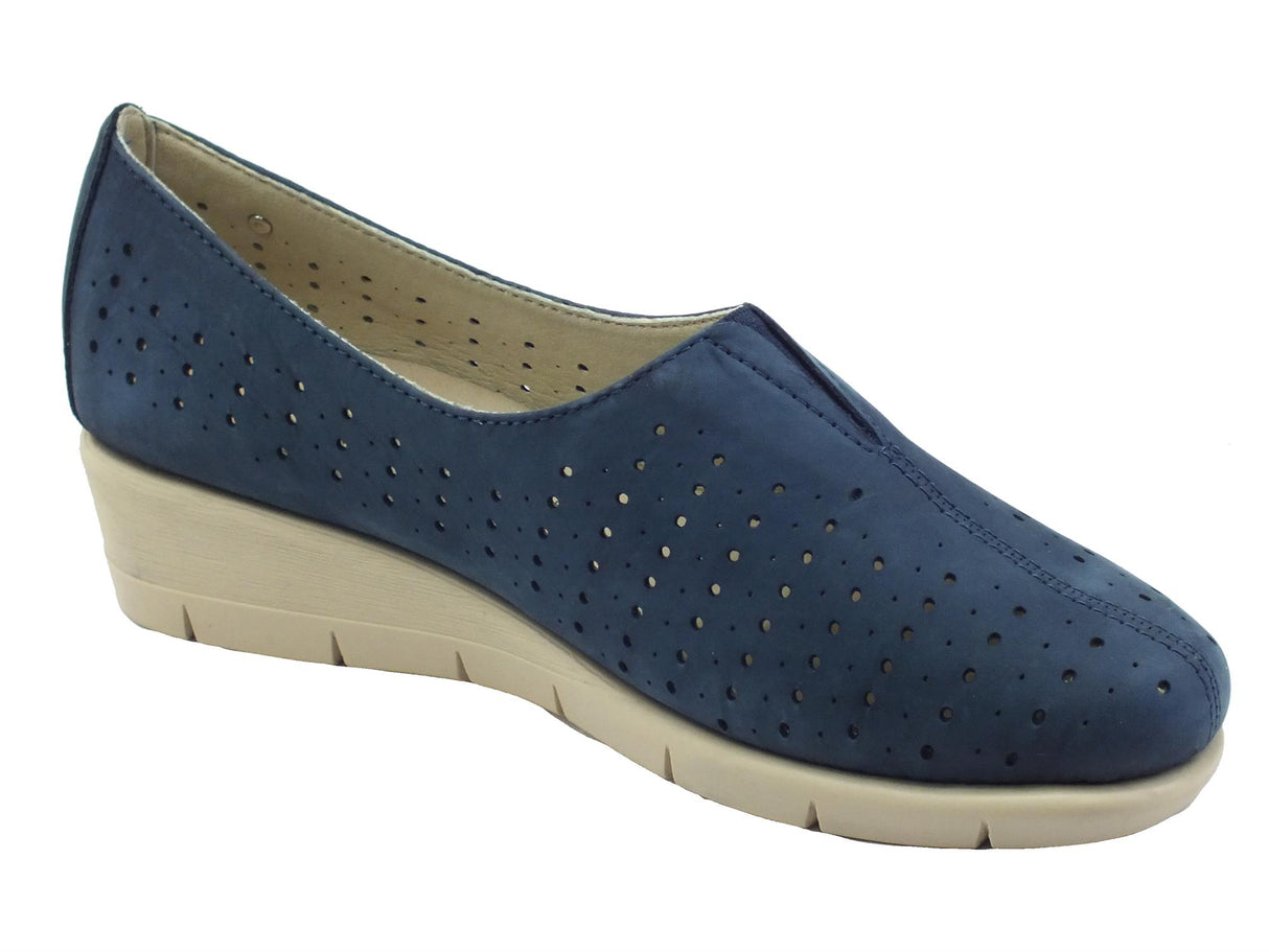 Valleverde Valleverde VS10205 Nabuk Avio Mocassini con zeppa per donna in pelle blu Nabuk Avio