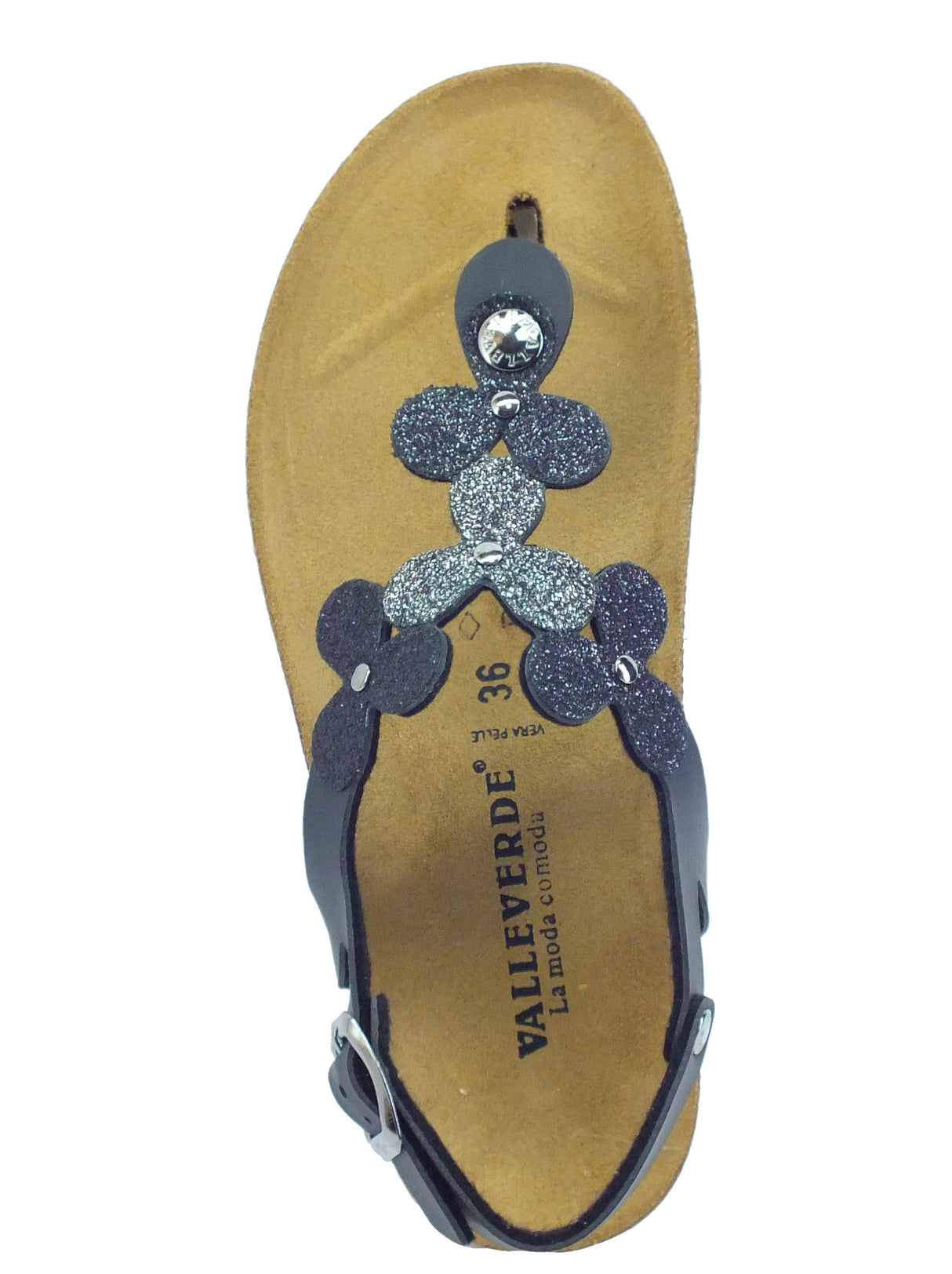 Valleverde Valleverde G512276 Nero Infradito con zeppa per Donna ecopelle Nero