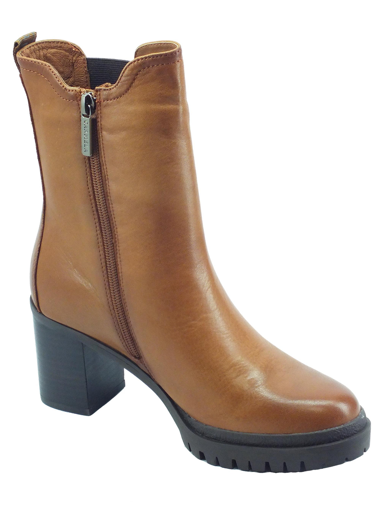 Carmela Carmela 160315 BN. Piel Camel Tronchetti per Donna in pelle lampo ed elastico tacco alto Camel