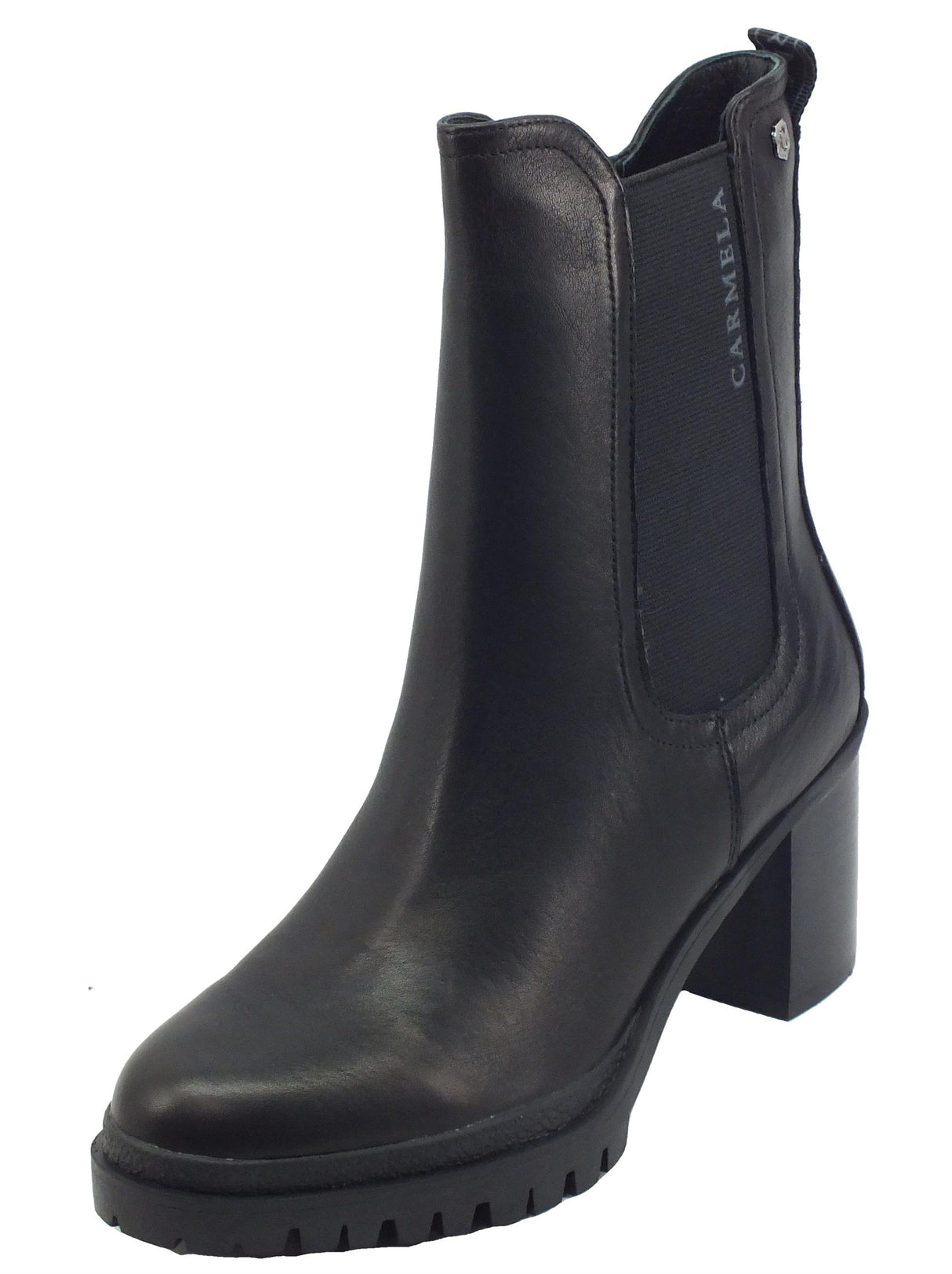 Carmela Carmela 160315 BN. Piel Negro Tronchetti per Donna in pelle lampo ed elastico tacco alto Negro