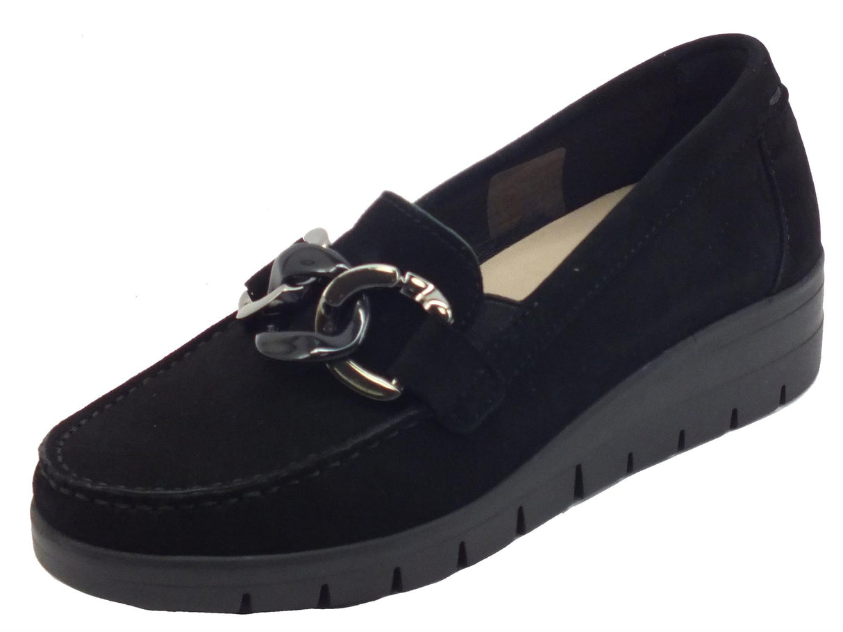 Grunland Grunland TAFA SC5601 Nero Mocassini Classici per Donna in pelle scamosciata zeppa media nero