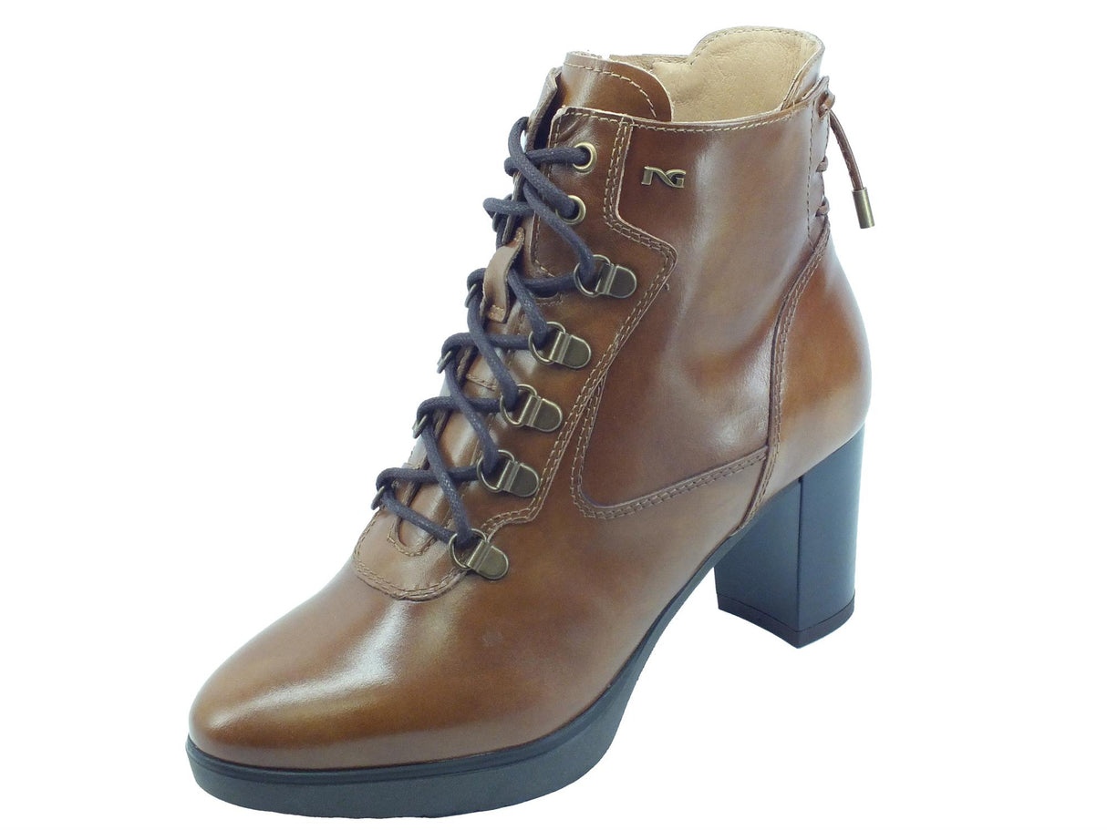 Nero Giardini NeroGiardini I205021D Manolete Cuoio Tronchetti tecnici per Donna in pelle con lampo e lacci Cuoio