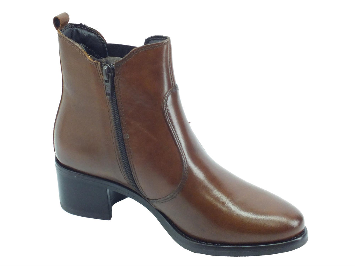 Valleverde Valleverde 47615 Vitello Marrone Tronchetti eleganti per Donna in pelle con lampo ed elastico Marrone