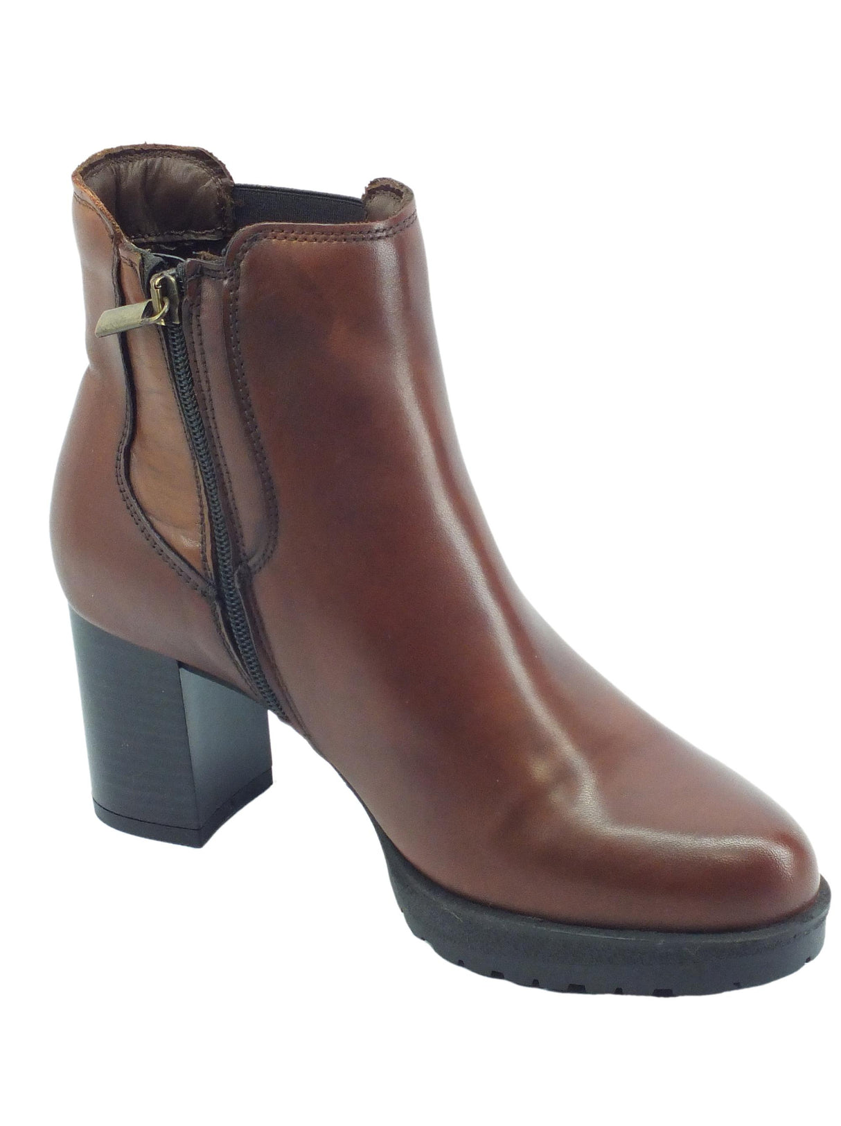 Valleverde Valleverde 49360 Nappa Marrone Tronchetti per Donna in pelle con lampo ed elastico Marrone