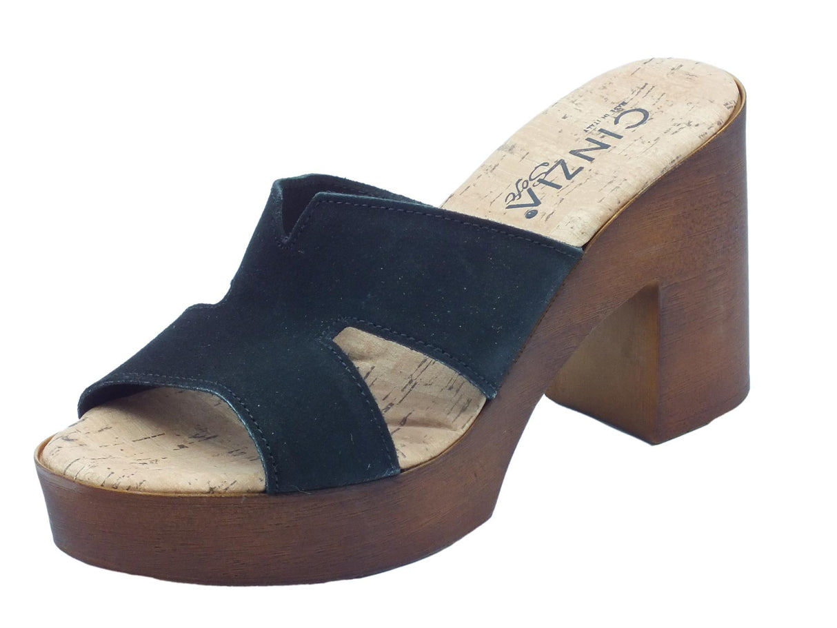 Cinzia Soft Cinzia Soft IAF2833420 Nero Sandali Scalsati per Donna in nabuk con taccone e plateau effetto legno Nero