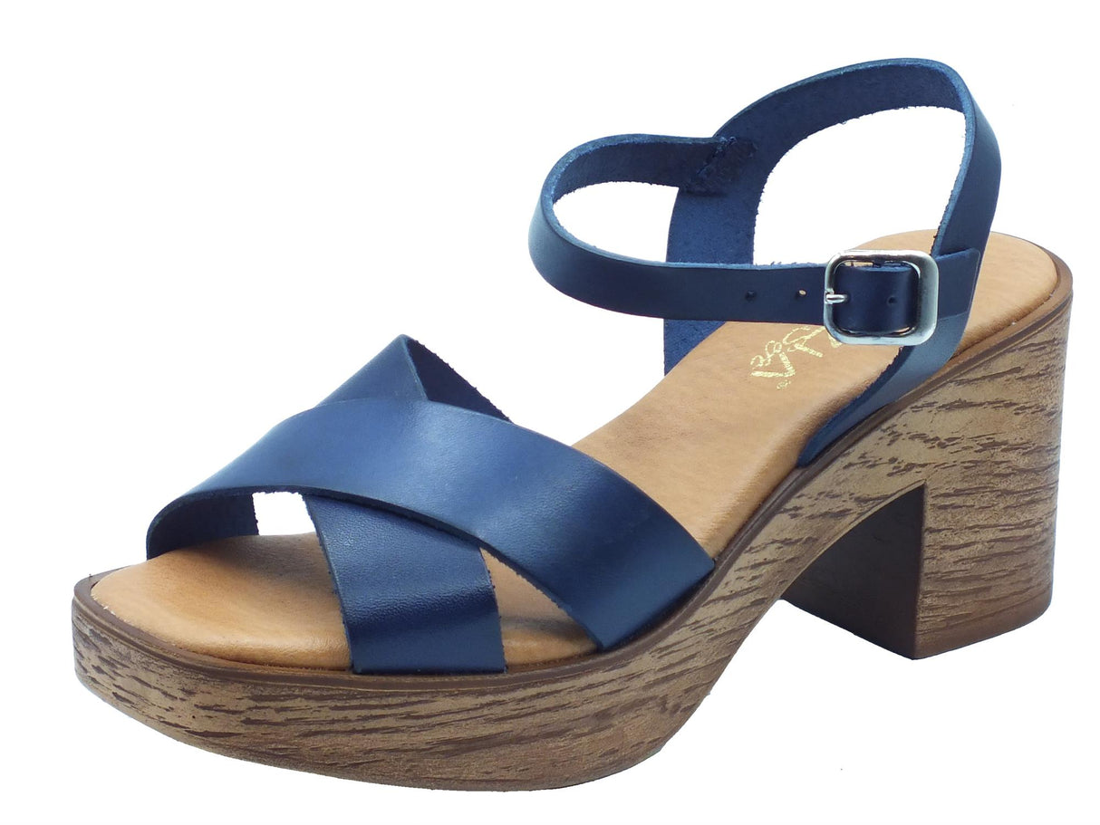 Cinzia Soft Cinzia Soft EL680202 Blu Sandali per Donna in pelle con tacco alto e plateau effetto legno Blu