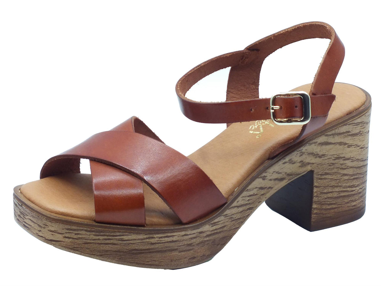 Cinzia Soft Cinzia Soft EL680202 Cuero Sandali per Donna in pelle con tacco alto e plateau effetto legno cuoio