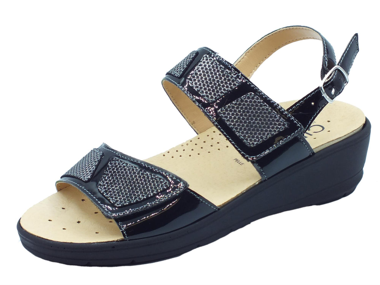 Cinzia Soft Cinzia Soft IO12694 Nero Sandali Confort Donna in pelle zeppa media doppio stretch e fibbia Nero