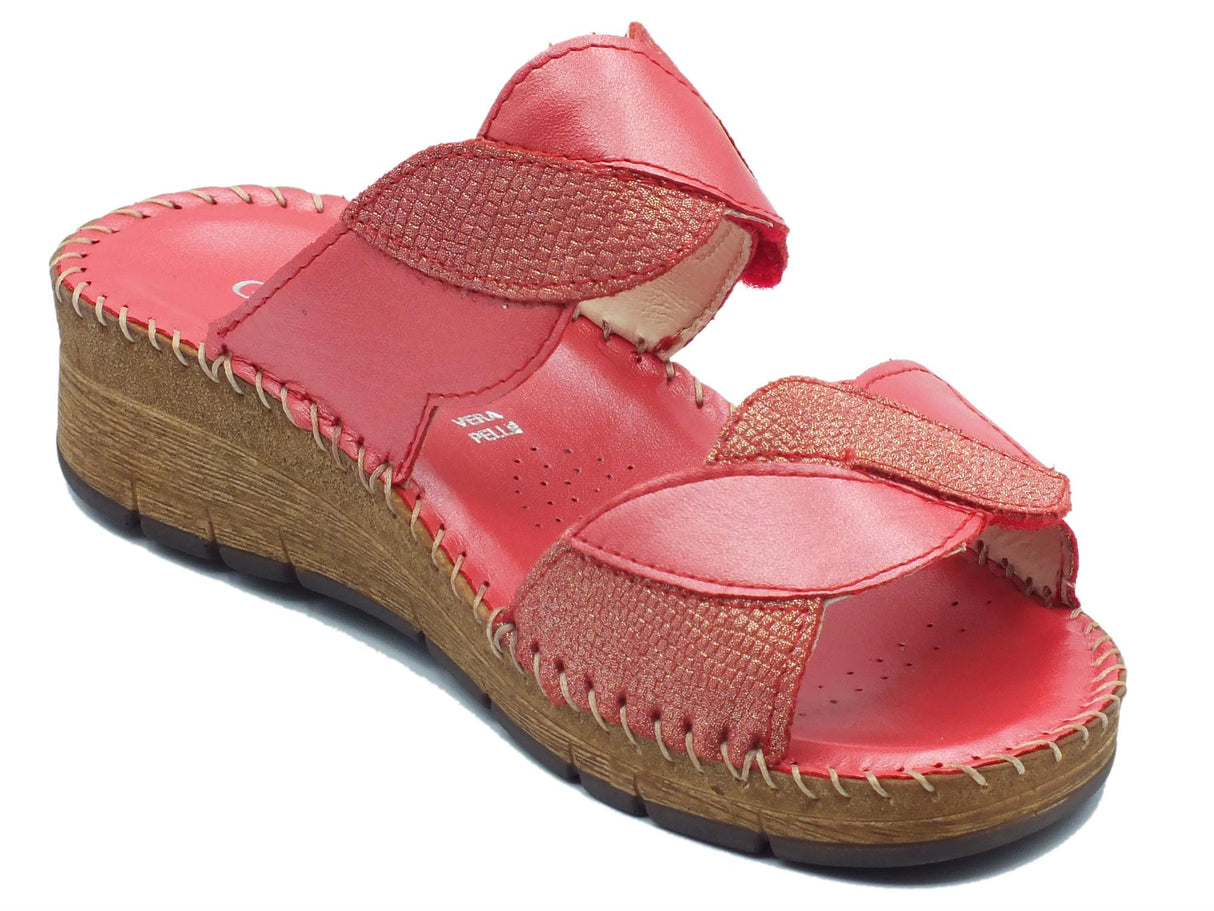 Grunland Grunland Palo CI1848 Rosso Sandali confort per Donna in pelle con doppia chiusura a strappo Rosso