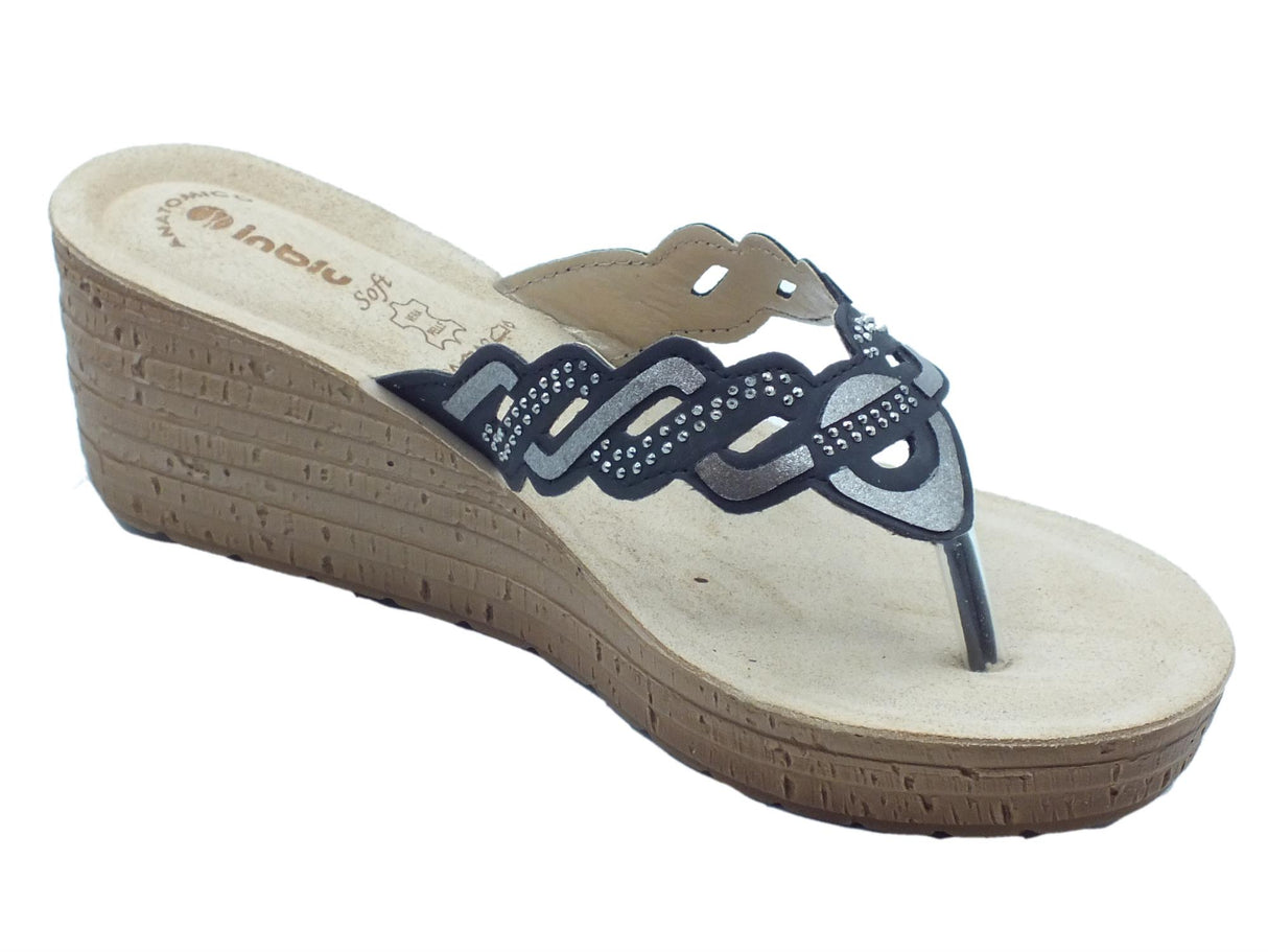 InBlu InBlu GM000046 Nero Infradito per Donna con strass e sottopiede in pelle soft anatomico Nero