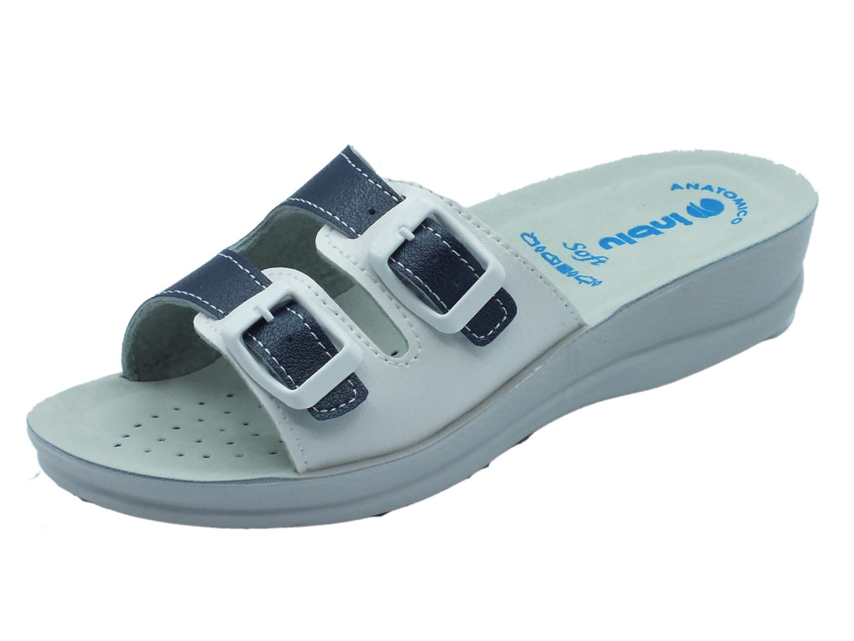 InBlu InBlu VR000046 Blu Ciabatte per Donna in ecopelle con doppia fibbia e zeppa bassa Blu