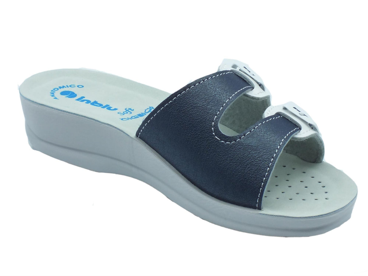 InBlu InBlu VR000046 Blu Ciabatte per Donna in ecopelle con doppia fibbia e zeppa bassa Blu