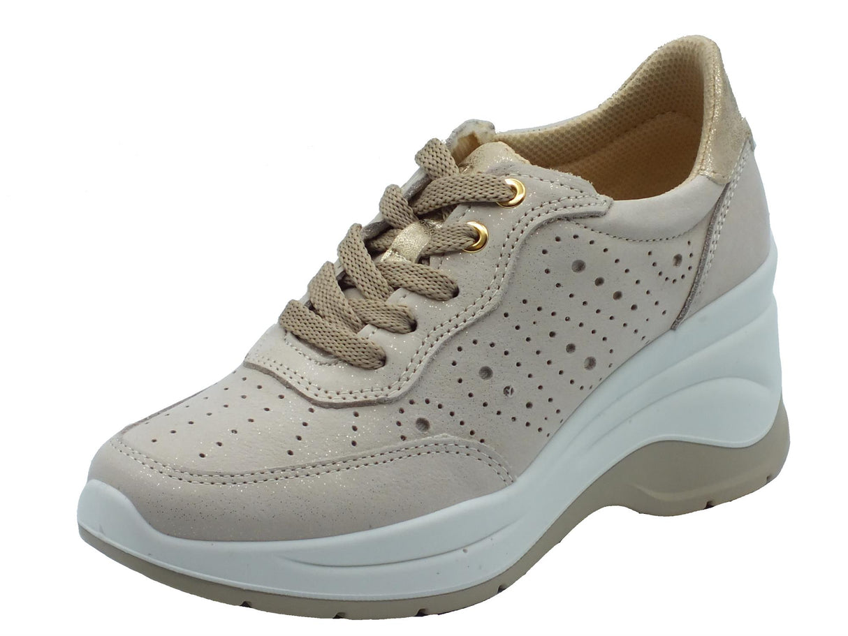 Igi&Co Igi&Co 3655033 Nabuk Lumiere Beige Sneakers per Donna in pelle zeppa altissima Beige