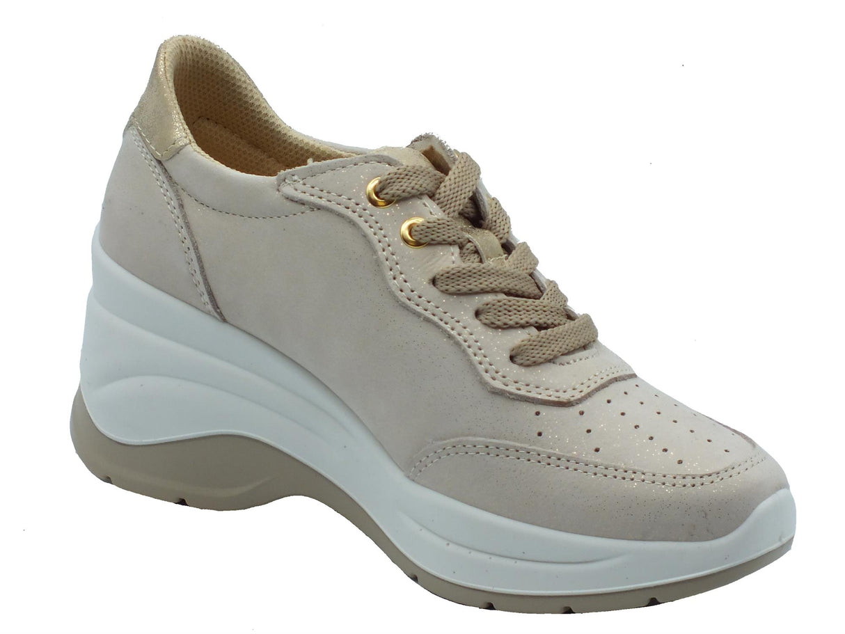 Igi&Co Igi&Co 3655033 Nabuk Lumiere Beige Sneakers per Donna in pelle zeppa altissima Beige