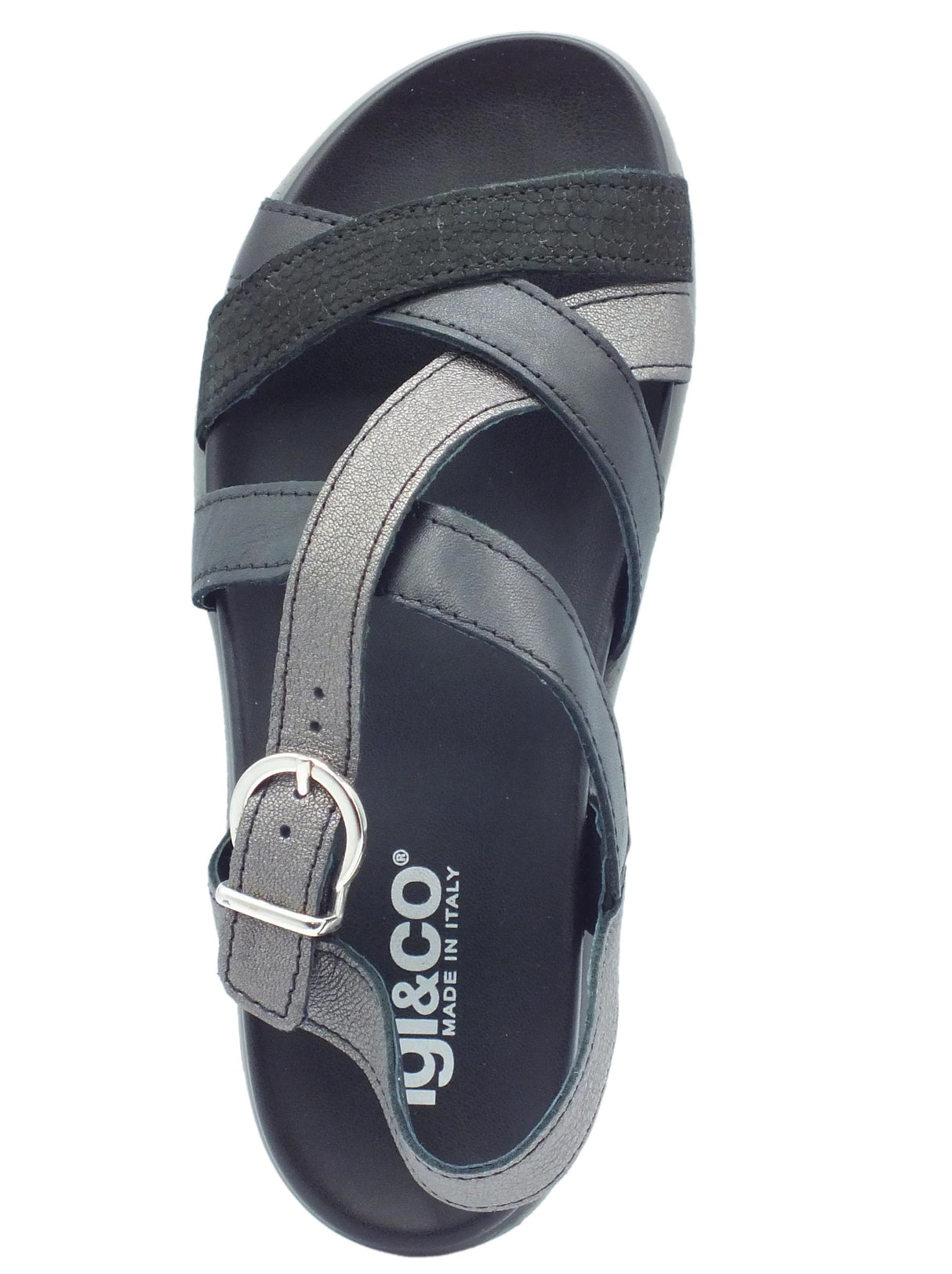 Igi&Co Igi&Co 3671100 Nappa Nero Sandali per Donna in pelle liscia a squamata con zeppa bassa Nero