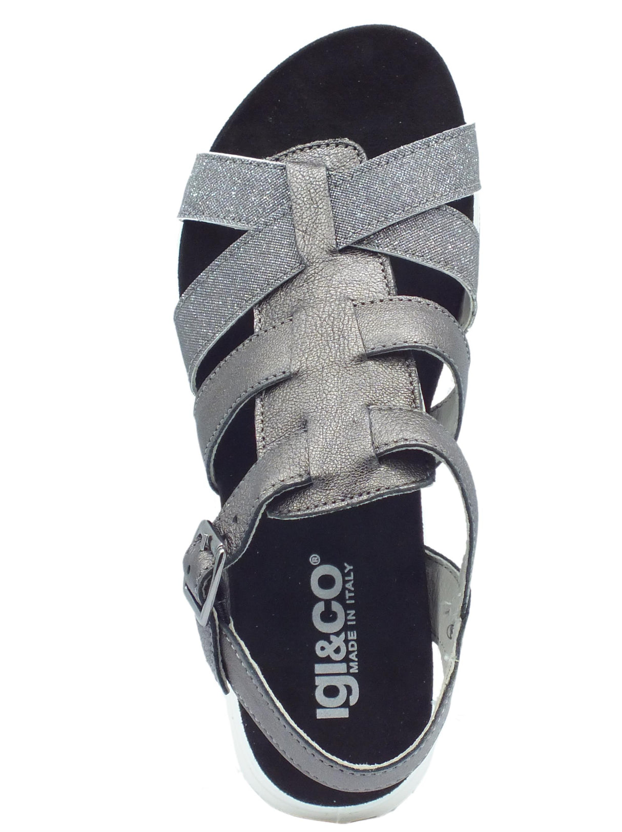 Igi&Co Igi&Co 3678200 Capra Carbone Sandali Donna in pelle e tessuto con allaccio a fibbia e zeppa alta Carbone