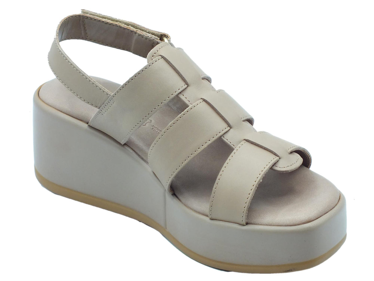 Igi&Co Igi&Co 3687222 Vitello Taupe Sandali per Donna in pelle con allaccio a strappo e zeppa alta Taupe
